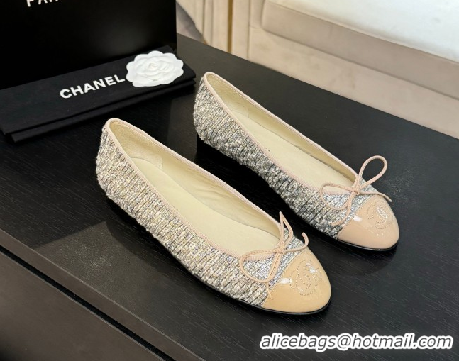 Unique Style Chanel Classic Tweed & Patent Calfskin Ballet Flats with Bow Nude/Multicolor 50901009