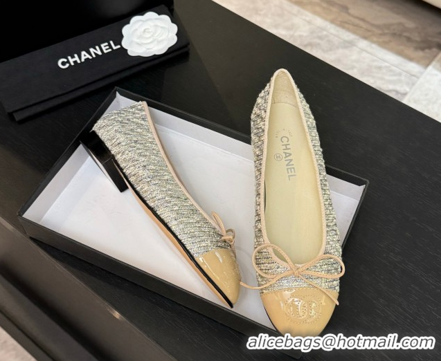 Unique Style Chanel Classic Tweed & Patent Calfskin Ballet Flats with Bow Nude/Multicolor 50901009