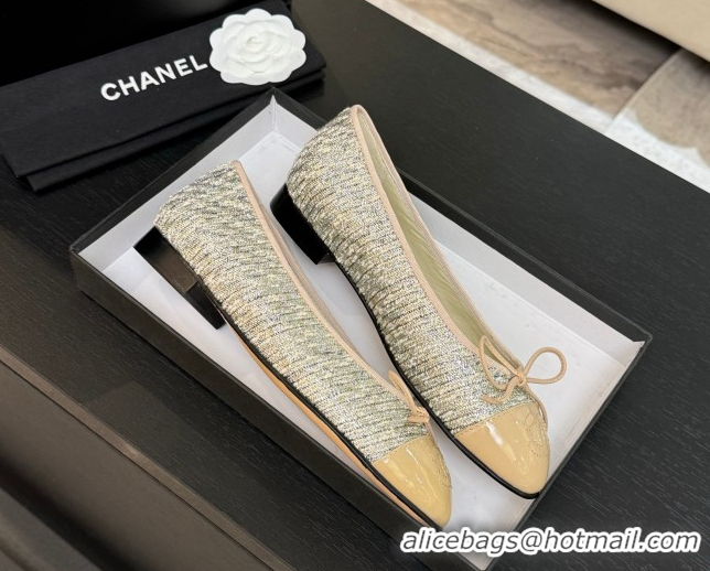Unique Style Chanel Classic Tweed & Patent Calfskin Ballet Flats with Bow Nude/Multicolor 50901009