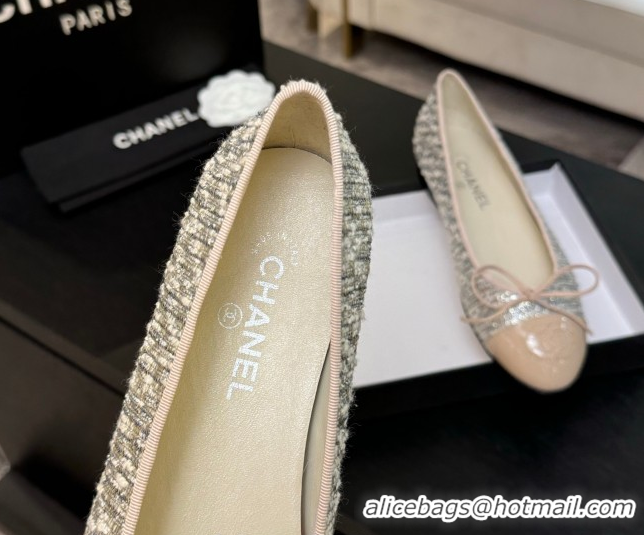 Unique Style Chanel Classic Tweed & Patent Calfskin Ballet Flats with Bow Nude/Multicolor 50901009