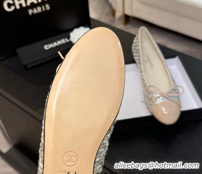Unique Style Chanel Classic Tweed & Patent Calfskin Ballet Flats with Bow Nude/Multicolor 50901009