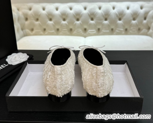 Luxurious Chanel Classic Tweed & Patent Calfskin Ballet Flats with Bow White/Black 50901010