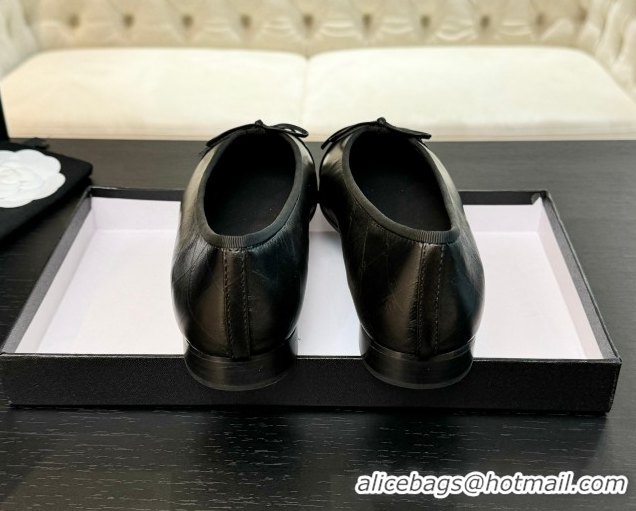 Good Quality Chanel Classic Quilted CC Lambskin & Patent Calfskin Ballet Flats with Bow Black 50901014