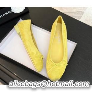 Best Grade Chanel Classic Suede Ballet Flats with Bow Yellow 50901018