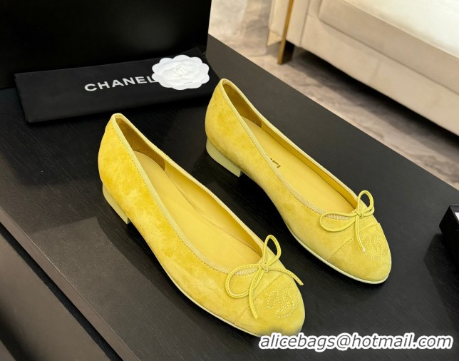 Best Grade Chanel Classic Suede Ballet Flats with Bow Yellow 50901018