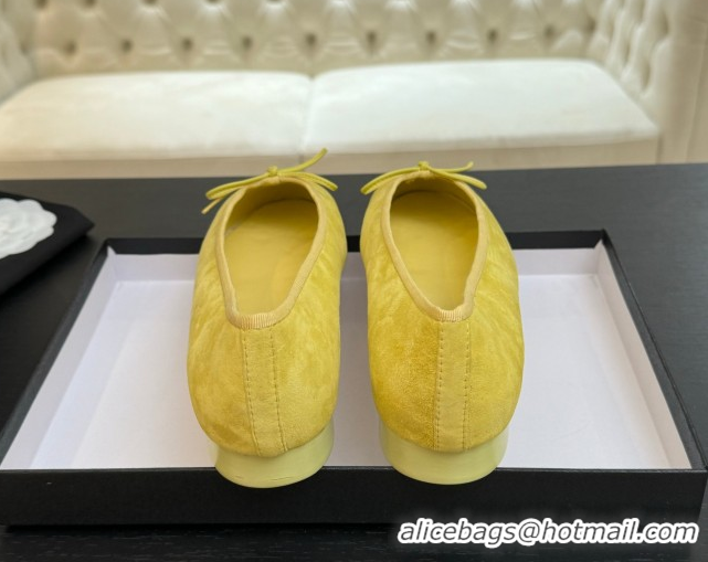 Best Grade Chanel Classic Suede Ballet Flats with Bow Yellow 50901018