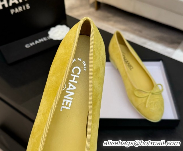 Best Grade Chanel Classic Suede Ballet Flats with Bow Yellow 50901018