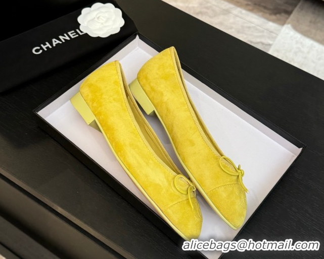 Best Grade Chanel Classic Suede Ballet Flats with Bow Yellow 50901018