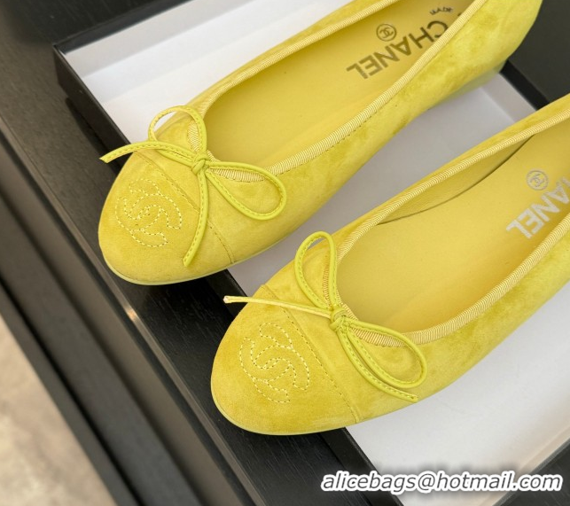 Best Grade Chanel Classic Suede Ballet Flats with Bow Yellow 50901018