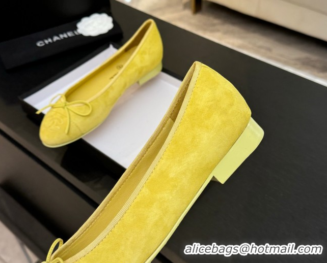 Best Grade Chanel Classic Suede Ballet Flats with Bow Yellow 50901018