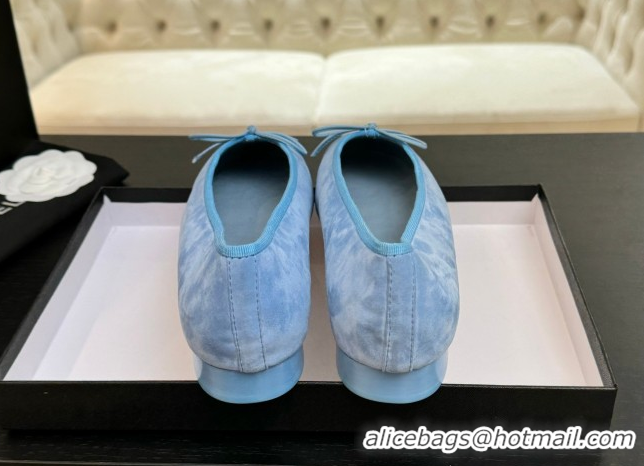 Low Price Chanel Classic Suede Ballet Flats with Bow Blue 0901019