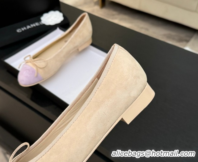 Best Price Chanel Classic Suede Ballet Flats with Bow Beige/Purple 0901020