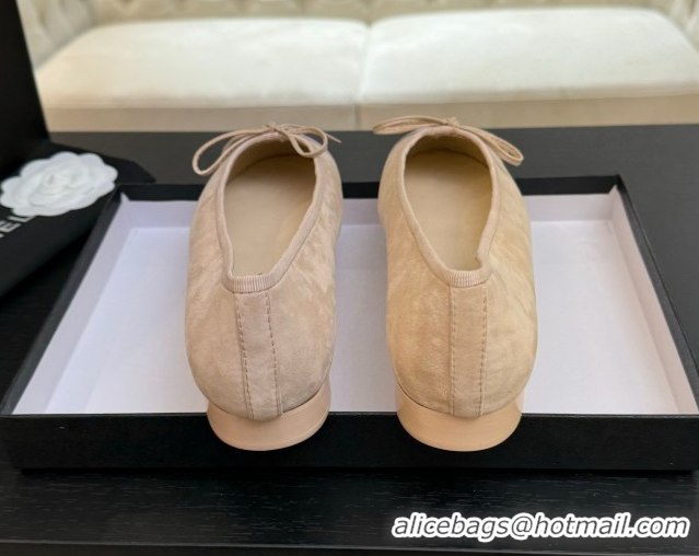 Best Price Chanel Classic Suede Ballet Flats with Bow Beige/Purple 0901020