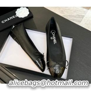 Low Cost Chanel Classic Lambskin & Patent Calfskin Ballet Flats with Bow Black 0901023