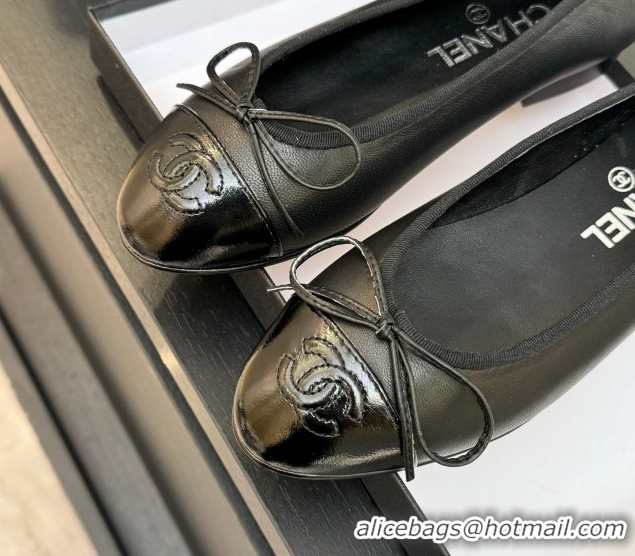 Low Cost Chanel Classic Lambskin & Patent Calfskin Ballet Flats with Bow Black 0901023