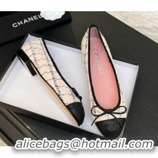 Most Popular Chanel Classic Tweed & Lambskin Leather Ballet Flats with Bow Pink 0901025