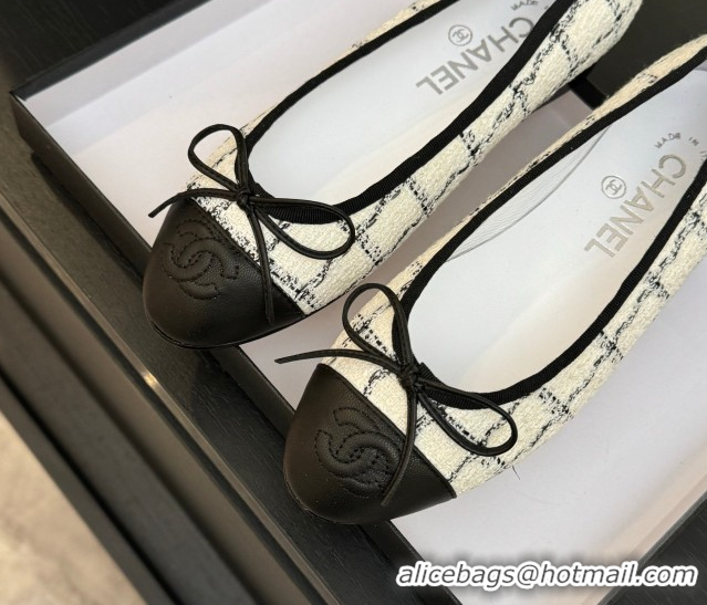 Classic Specials Chanel Classic Tweed & Lambskin Leather Ballet Flats with Bow White 0901026