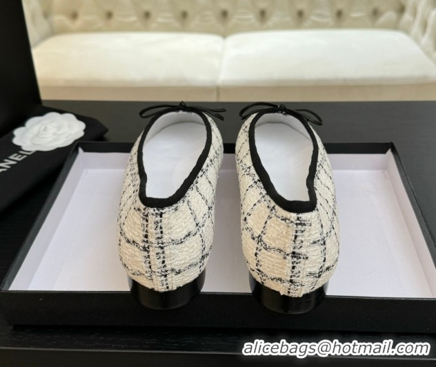Classic Specials Chanel Classic Tweed & Lambskin Leather Ballet Flats with Bow White 0901026