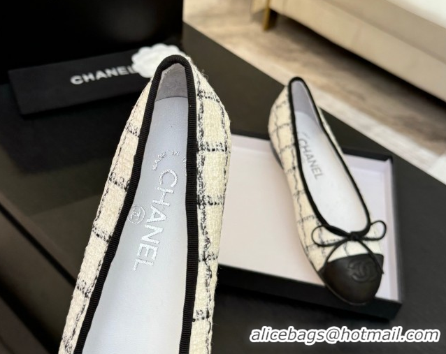 Classic Specials Chanel Classic Tweed & Lambskin Leather Ballet Flats with Bow White 0901026