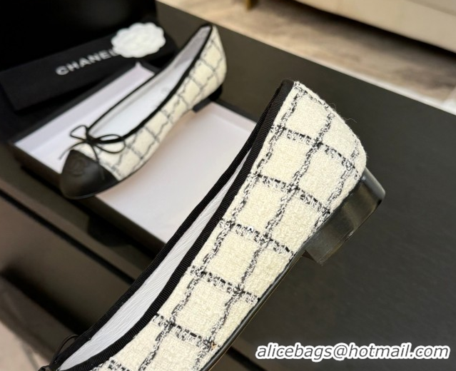 Classic Specials Chanel Classic Tweed & Lambskin Leather Ballet Flats with Bow White 0901026