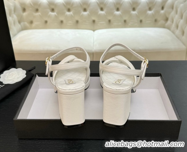 Comfortable Chanel Knot Lambskin Leather Heel Sandals White 2025 CH090101