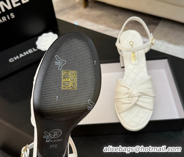 Comfortable Chanel Knot Lambskin Leather Heel Sandals White 2025 CH090101