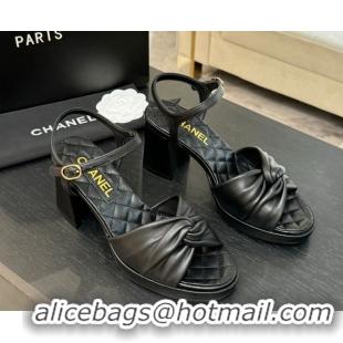 Good Product Chanel Knot Lambskin Leather Heel Sandals Black 2025 CH090101