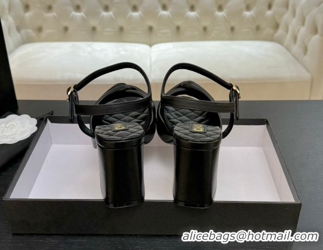 Good Product Chanel Knot Lambskin Leather Heel Sandals Black 2025 CH090101