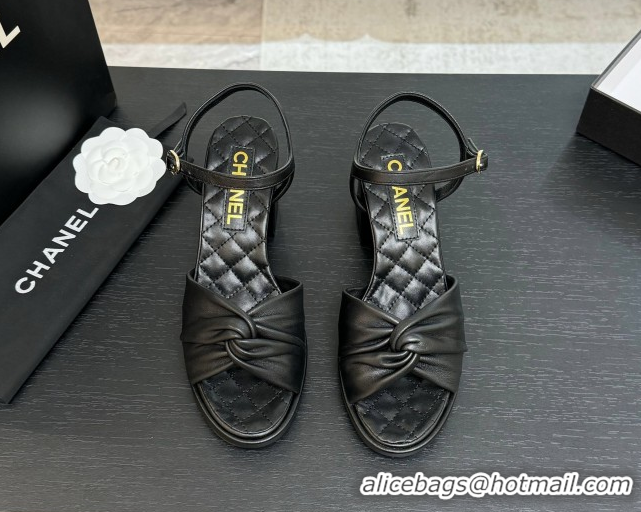 Good Product Chanel Knot Lambskin Leather Heel Sandals Black 2025 CH090101