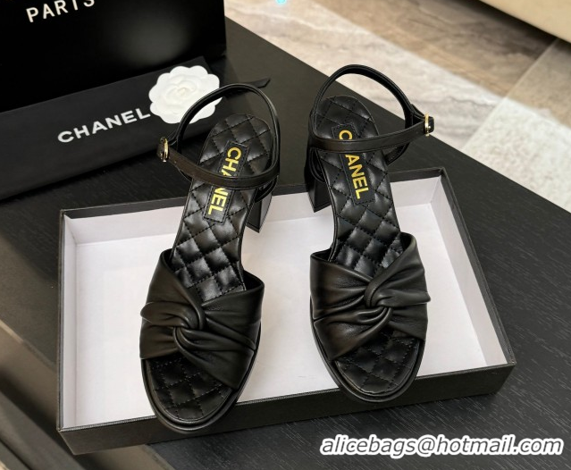 Good Product Chanel Knot Lambskin Leather Heel Sandals Black 2025 CH090101
