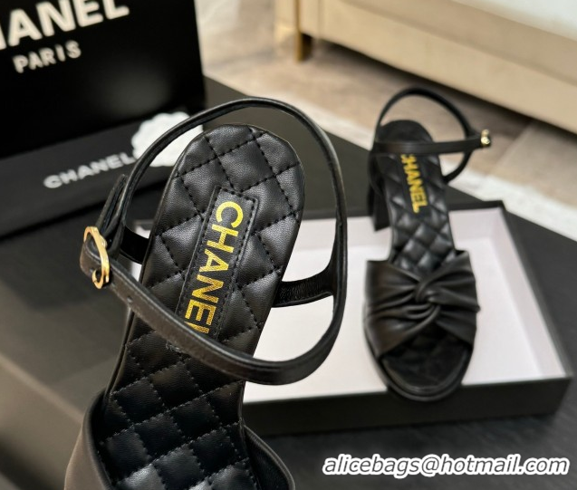 Good Product Chanel Knot Lambskin Leather Heel Sandals Black 2025 CH090101