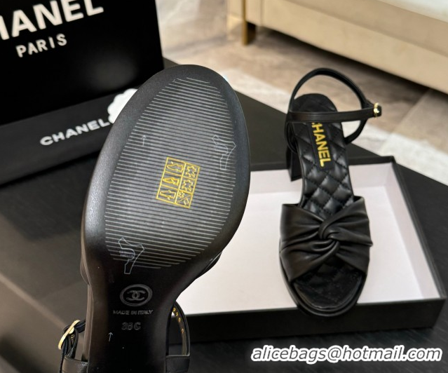Good Product Chanel Knot Lambskin Leather Heel Sandals Black 2025 CH090101
