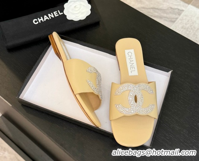 Popular Style Chanel Calfskin Leather Flat Slides Sandal Beige 2025 CH090102