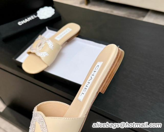 Popular Style Chanel Calfskin Leather Flat Slides Sandal Beige 2025 CH090102