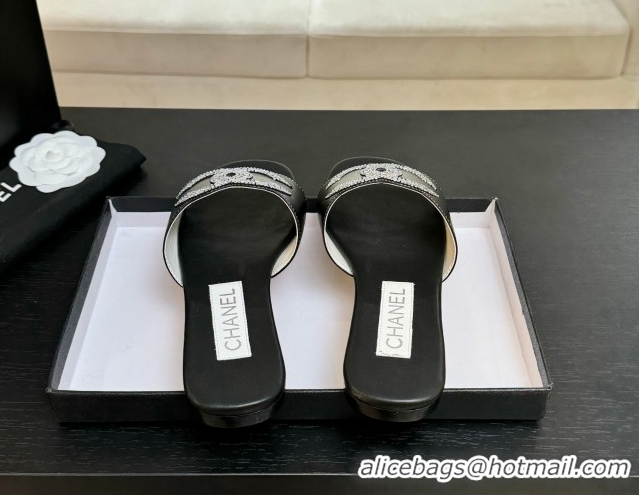Good Quality Chanel Calfskin Leather Flat Slides Sandal Black 2025 CH090102