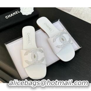 Unique Style Chanel Calfskin Leather Flat Slides Sandal White 2025 CH090102