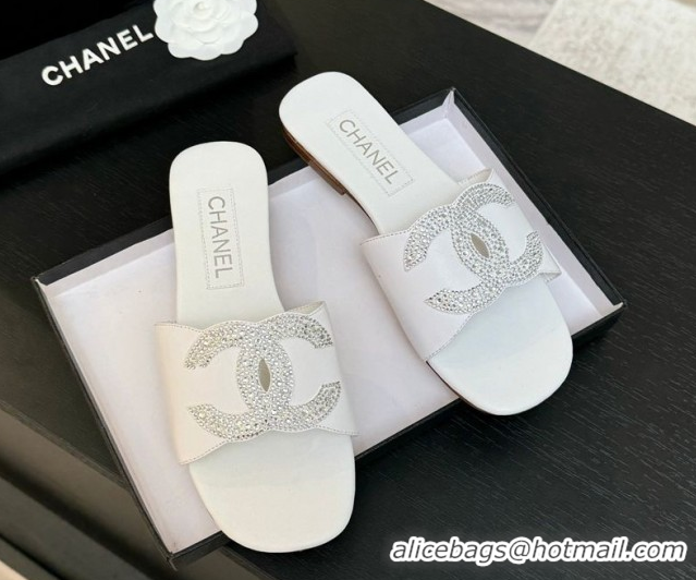 Unique Style Chanel Calfskin Leather Flat Slides Sandal White 2025 CH090102