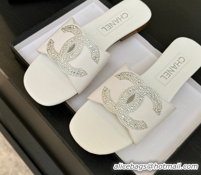 Unique Style Chanel Calfskin Leather Flat Slides Sandal White 2025 CH090102