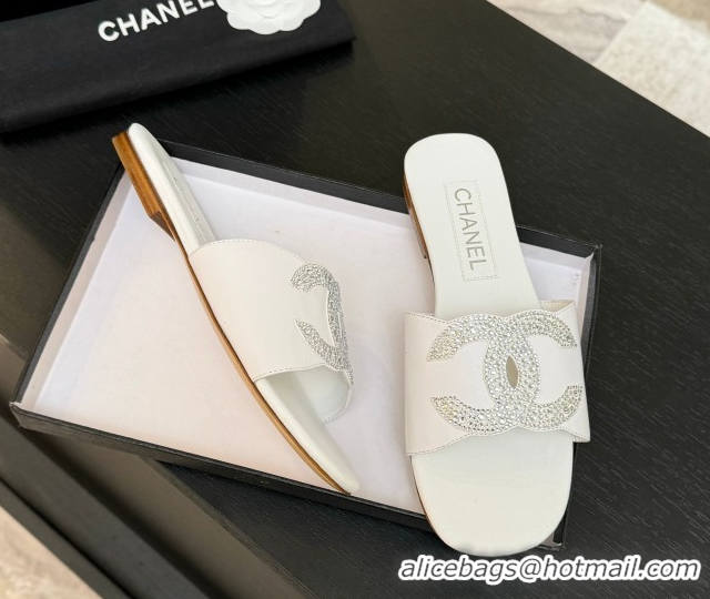 Unique Style Chanel Calfskin Leather Flat Slides Sandal White 2025 CH090102