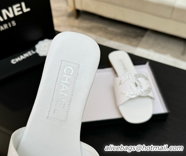 Unique Style Chanel Calfskin Leather Flat Slides Sandal White 2025 CH090102