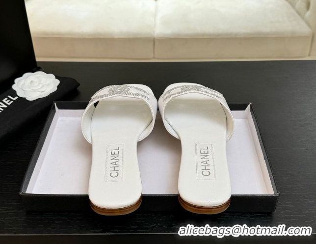 Unique Style Chanel Calfskin Leather Flat Slides Sandal White 2025 CH090102