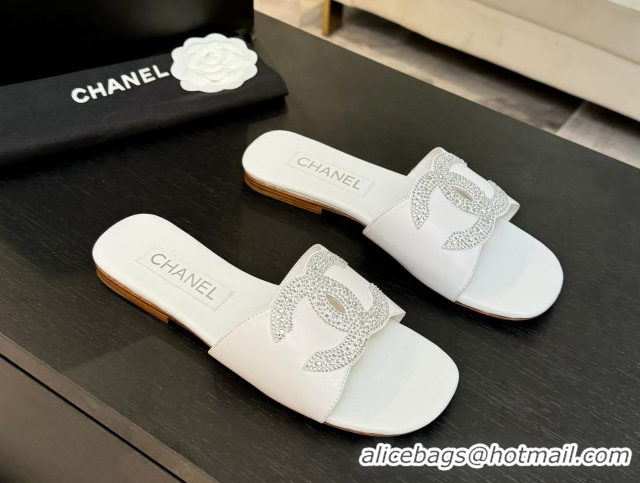 Unique Style Chanel Calfskin Leather Flat Slides Sandal White 2025 CH090102