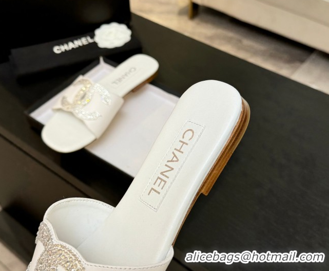 Unique Style Chanel Calfskin Leather Flat Slides Sandal White 2025 CH090102