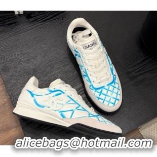 Luxury Chanel Quilted Calfskin Leather Sneakers White/Blue 2025 G458390901