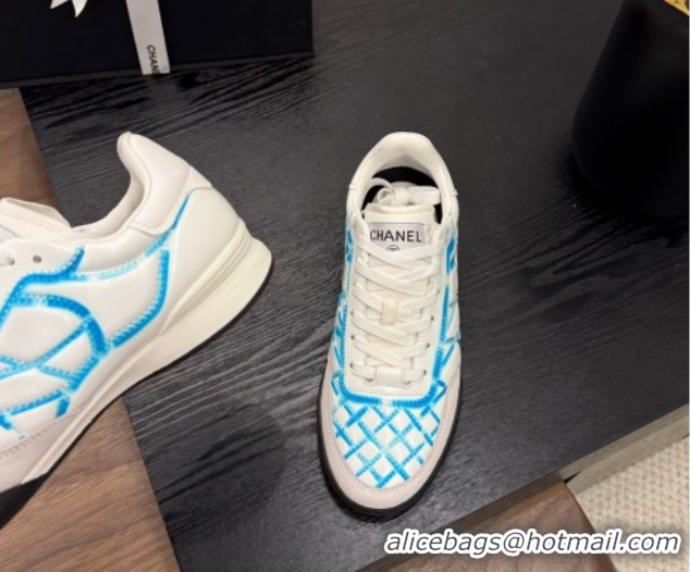 Luxury Chanel Quilted Calfskin Leather Sneakers White/Blue 2025 G458390901