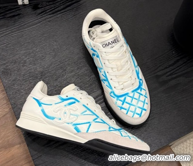 Luxury Chanel Quilted Calfskin Leather Sneakers White/Blue 2025 G458390901