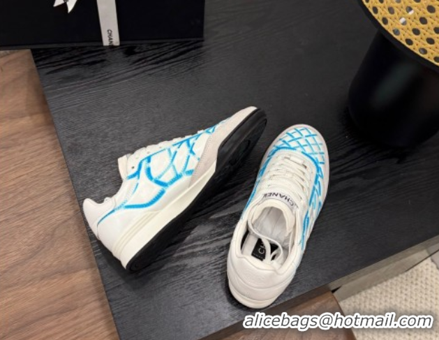 Luxury Chanel Quilted Calfskin Leather Sneakers White/Blue 2025 G458390901