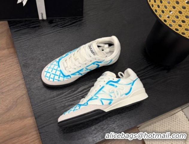 Luxury Chanel Quilted Calfskin Leather Sneakers White/Blue 2025 G458390901