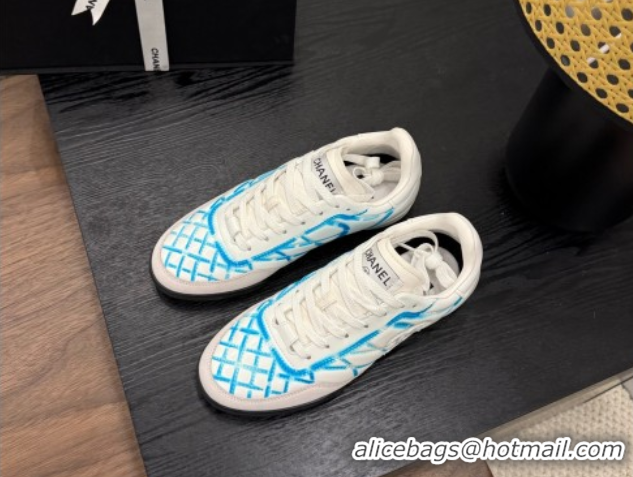 Luxury Chanel Quilted Calfskin Leather Sneakers White/Blue 2025 G458390901