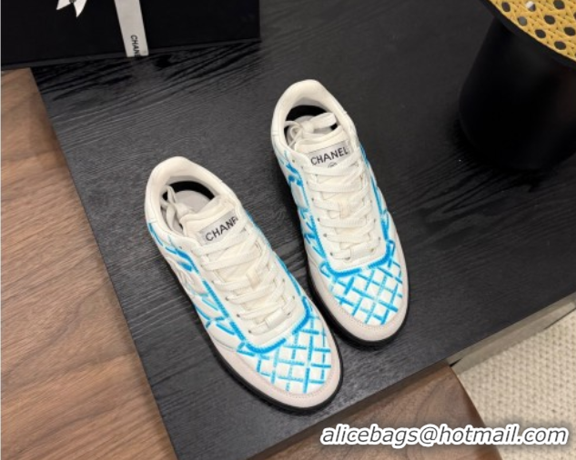Luxury Chanel Quilted Calfskin Leather Sneakers White/Blue 2025 G458390901